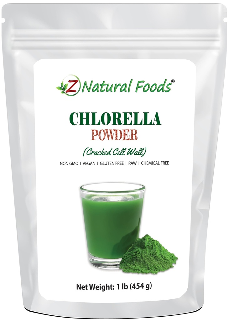 Z Cibi naturali clorella polvere, proteina della pianta della parete della cella screpolata, polvere verde blu di alga Superfood, perfetta per i lioti, bevande, ricette, crudo, non OGM, senza glutine, vegano, 1 lb