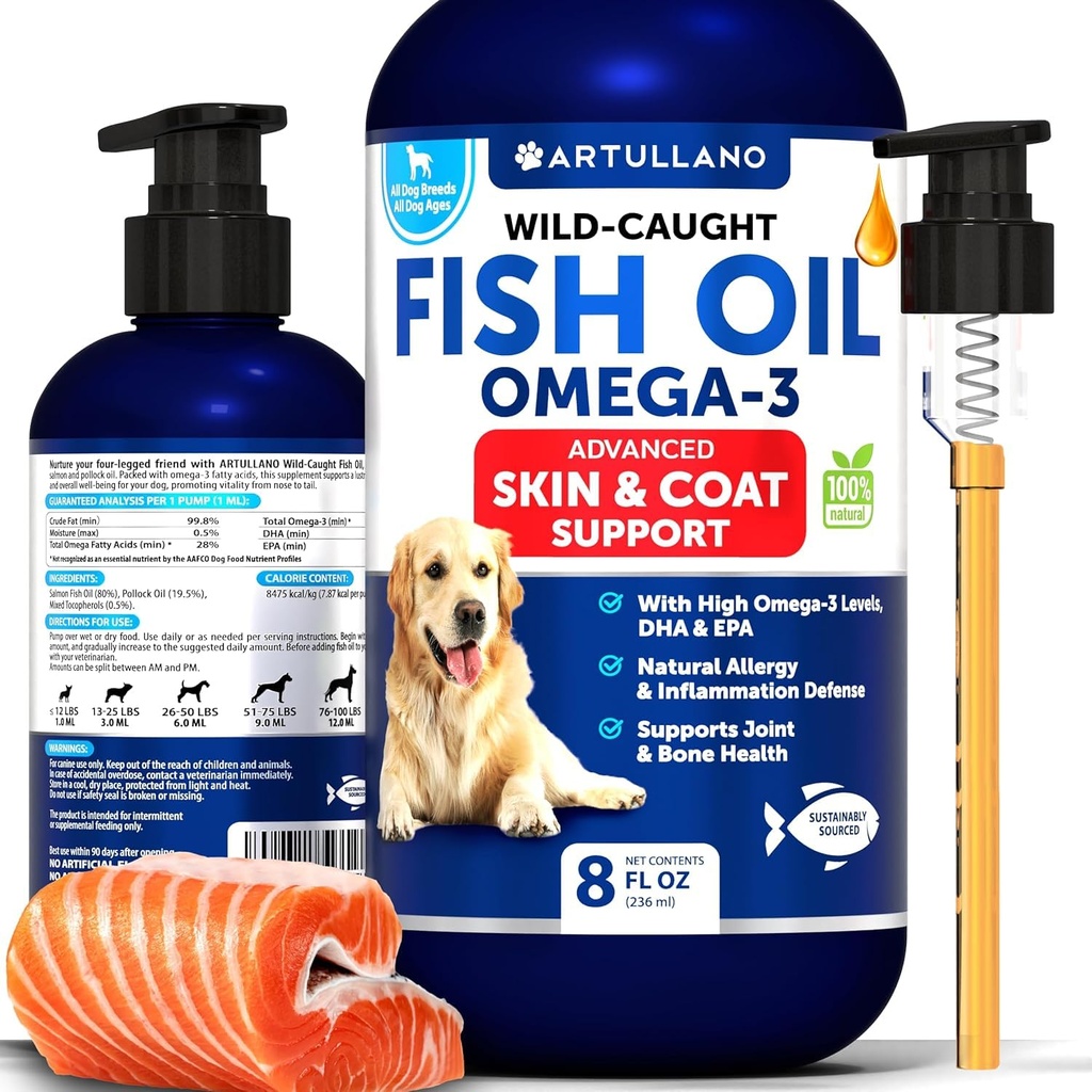 Omega 3 Fish Oil for Dogs - Meglio di Salmon olio - Skin e Coat Defense Liquid Supplemento per Allergy Relief - Alto EPA & DHA per perdere, mobilità, prurito, Joint & Bone Health Support - 8 FL OZ
