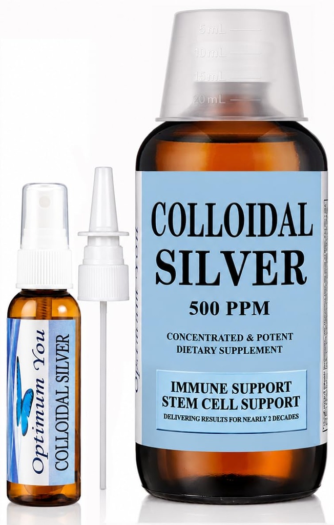 Liquido d'argento colloidale | 500 ppm, resistenza extra (32 oz) con bottiglia di spruzzo | Supplemento di supporto immunitario | Supporto per cellule staminali | Cura e guarigione superiore