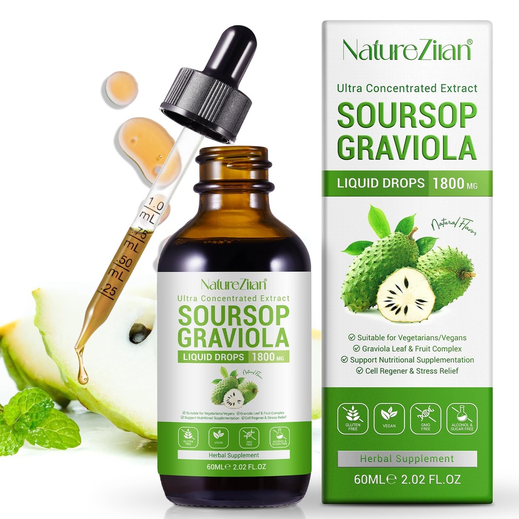 Soursop Graviola Liquid Drops - Soursop Bitters Liquid - Estratto di foglie di Soursop - Antiossidante naturale - Cell Support & Regeneration - Immune Boost - Relax - fegato e sonno (1)