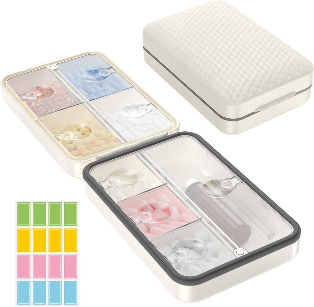 Restree Weekly Pill Organizer, Magnetic Moisture Proof Pill Case, Grande capacità Travel Pill Box con interno Clear Lid per Vitamine, Integratori e Farmaci quotidiani 8 Compartment (bianco)