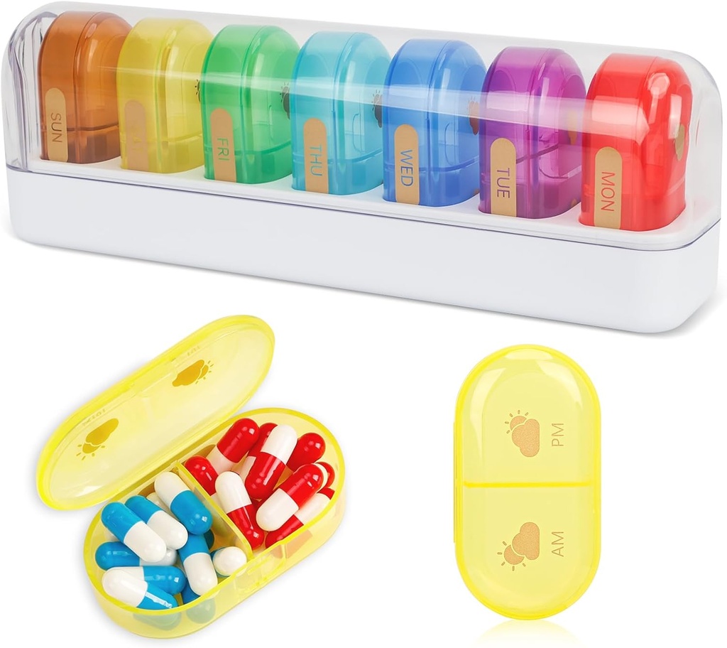 FYY Travel Pill Organizer, 14 scomparti Daily Pill Organizer Portable Pill Case Detachable Daily Pill Box for Purse Pocket to Hold Vitamins,Cod Liver Oil,Supplements and Medicine-White