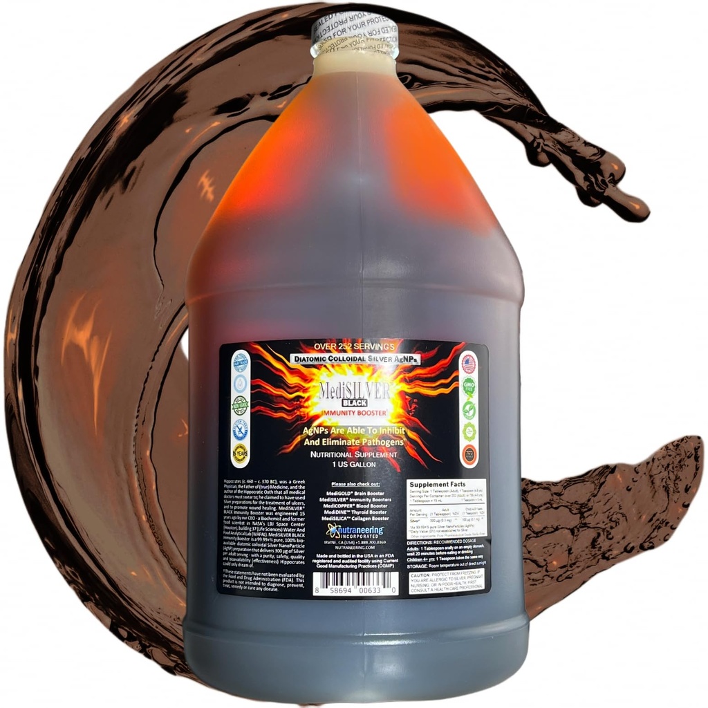 MediSILVER Immunità nera Booster Diatomic True Colloidal Silver AgNP Nutriente - 1 gallone in plastica opaca