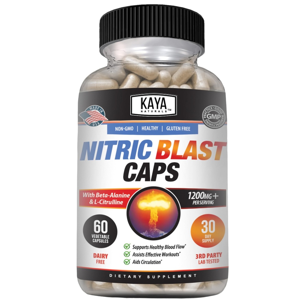 Kaya Naturals - Nitric Blast Potent All-Natural Supplemento a base di erbe per i benefici per la salute massima | Pre-Workout | Aumento dell'energia | Migliore prestazione notturna (60 conteggio (pacchetto di 1)