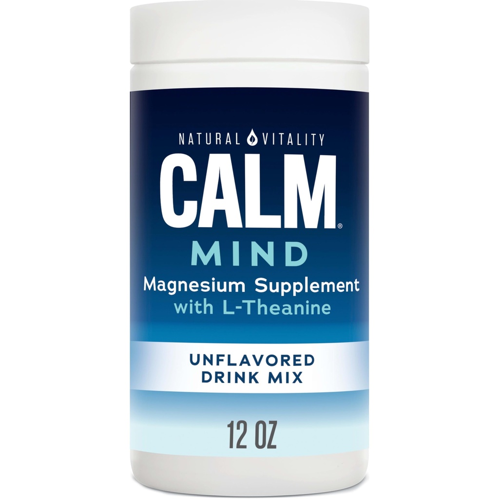 Mente calma di vitalità naturale, Citrato di magnesio + polvere di L-teanina, supplemento per sollievo di stress, senza glutine & vegetariano, non aromatizzato, 12 oz.