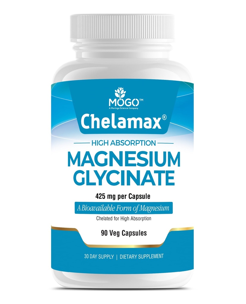 Chelamax Magnesio Glycinate. Mar Morto Sorgente, Magnesio 100% Chelato per il supporto del sonno, Crampi muscolari, Salute di ossa. Made in USA, 3rd Party Tested,Heavy Metal Free,Glicinato de Magnesio Capsules.