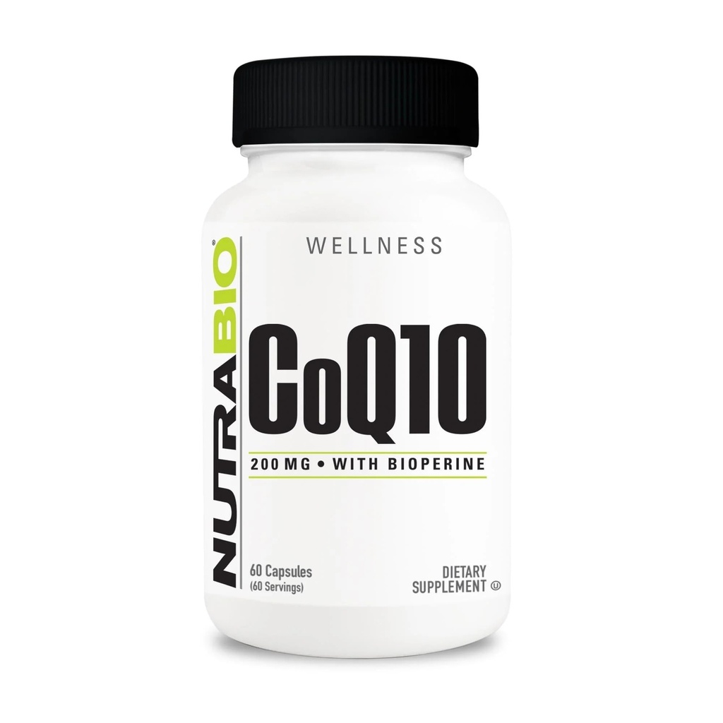NutraBio CoQ10 Integratore alimentare con Bioperine, Funzione cardiaca sana e produzione di energia cellulare, 200 mg - 60 capsule