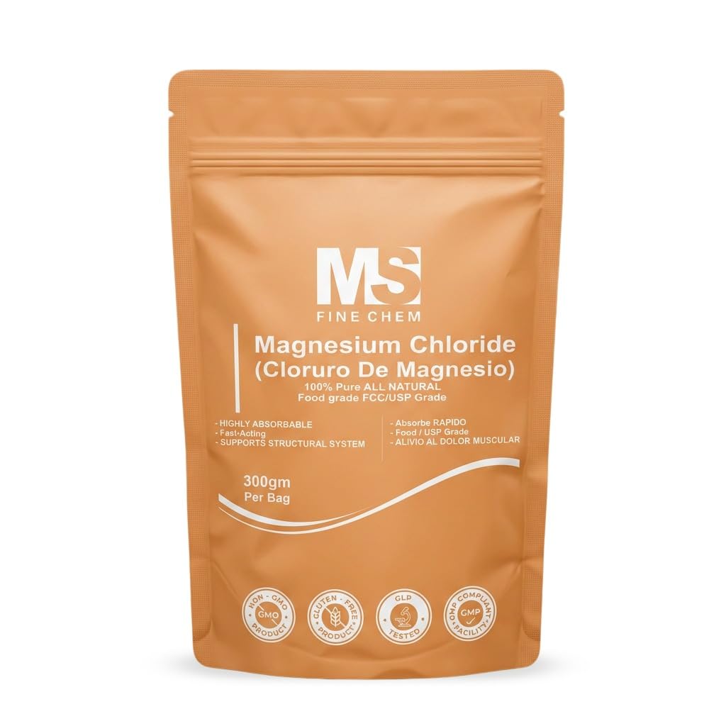 Cloruro de Magnesio 100% puro Magnesio cloruro alimentare Grado 300 Grammi Magnesio commestibile altamente assorbibile per uso quotidiano come supplemento o olio di magnesio fino a 600 Serve 10.58 Oz