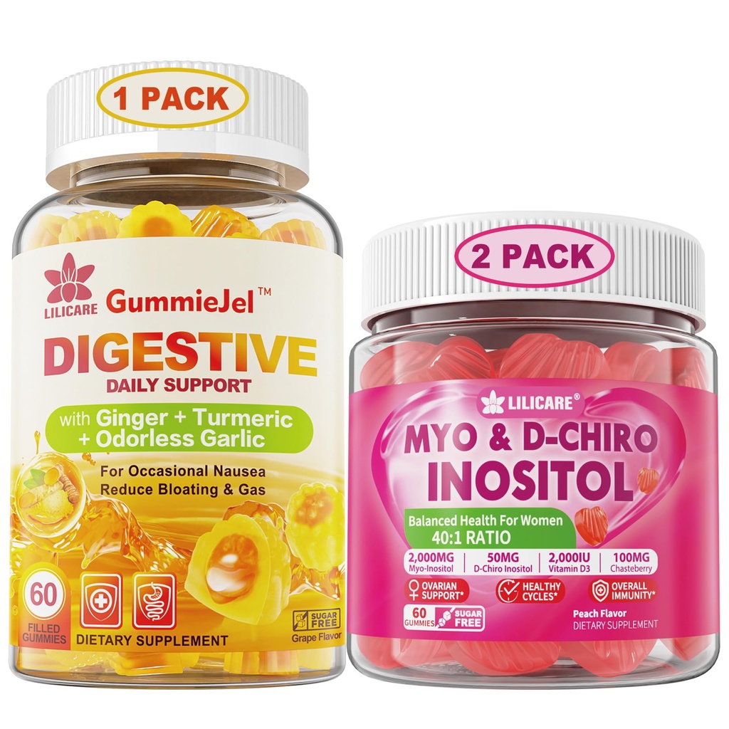 Bundle: Ginger Chews Supplemento Gummies & Inositol Gummies Ideale 40:1 Ratio Myo & D-Chiro Inositol