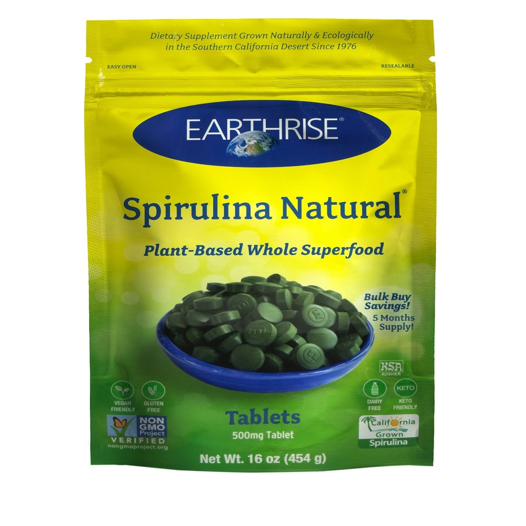 Spirulina terrestre, Spirulina pura californiana 500 mg, Vegan, senza glutine, Keto Friendly, Non -GMO Super Food alta in vitamine e minerali., 1 LB compresse (150 Serving)