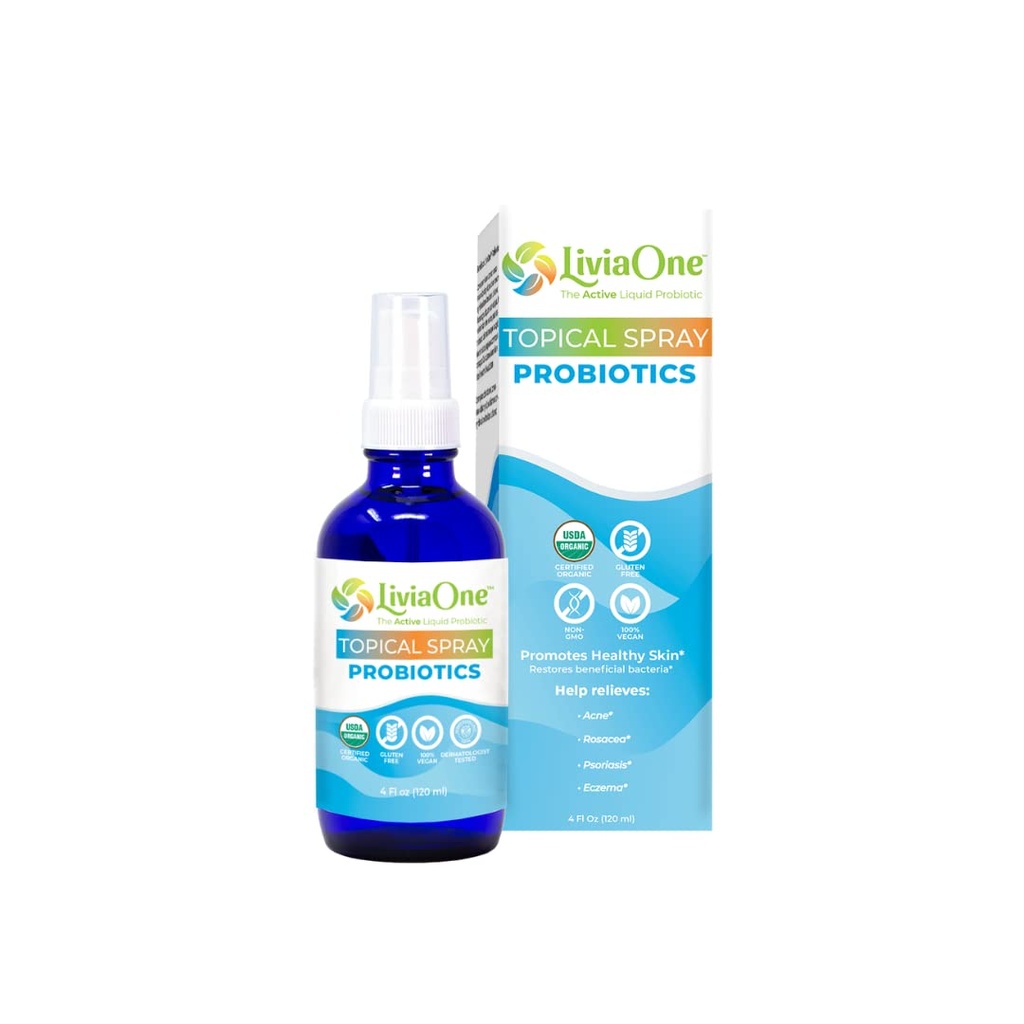 LiviaOne USDA Probiotici Topici Organici per la salute della pelle | Lactobacillus Acidophilus Probiotic | Gut Health & Immune Support Supplemento | Vegan | Non-GMO | Gluten Free | 4 Fl Oz