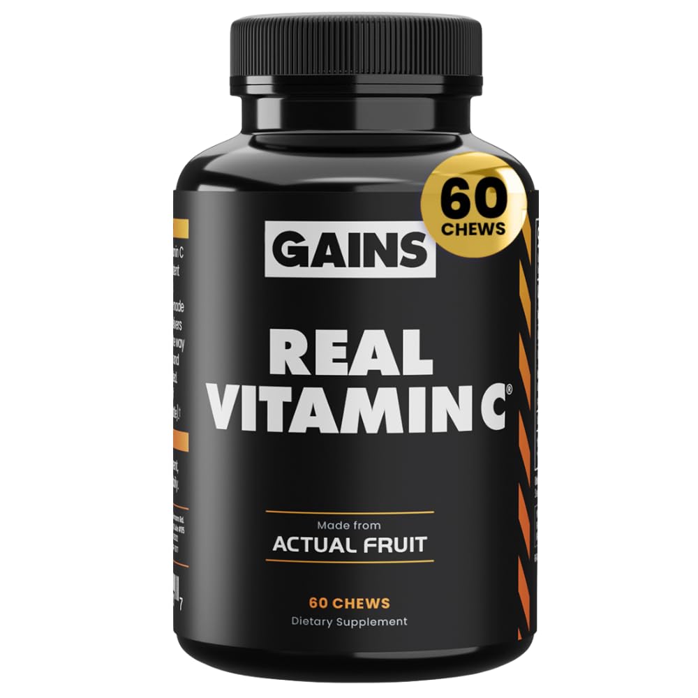 Gains in Bulk Vera Vitamina C, Supporto Immune Masticabile, Vitamine Naturali con Citrus Bioflavonoidi, Integratore di Vitamina C Intera Alimentare da Fonti Plant, Integratori Vegani per Donne e Uomini, 60 Compresse