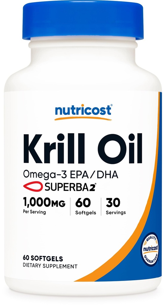 Nutricost Krill olio 1000mg, 60 Softgels - Omega-3 EPA-DHA Krill olio supplemento, con Superbakrill