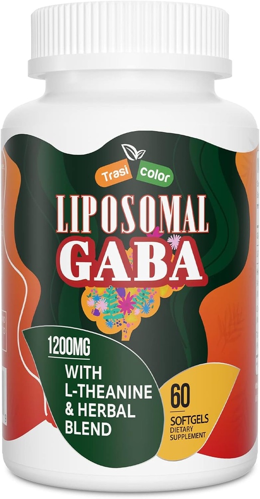 Liposomal GABA con L-teanina Supplementi 1200mg - High Absorption GABA Complex con Ashwagandha, Camomilla, Tart Cherry Herbal Supplements for Men and Women, 60 Softgels