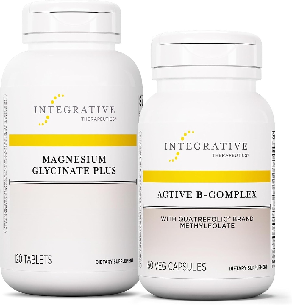 Terapia Integrativa Bundle con Active B-Complex, 60 capsule & Magnesium Glycinate Plus, 120 compresse - Active B-Complex per sostenere il metabolismo energetico* - Support Brain Health, Heart Health & Nerve