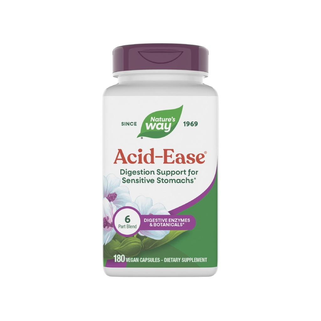 Formula di digestione acid-ease di modo della natura, supplemento di supporto digestivo per gli stomach sensibili*, 180 capsule vegane