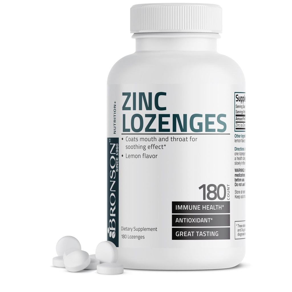 Bronson Zinc Lozenges Antiossidante & Immune Support Supplemento Limone aromatizzato, 180 compresse masticabili