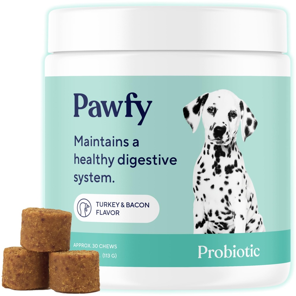 Pawfy Probiotics for Dogs | Supports Digestive Health, Diarrhea for Small, Large Dogs | Migliora Gut Health | Anti Yeast Supplements | Skin Health Seasonal Allergies Support - 30 Chews (Bacon)