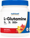 Nutricost L-Glutamine Polvere 500 Grammi (Fruit Punch) - (76 Serve per Bottiglia)