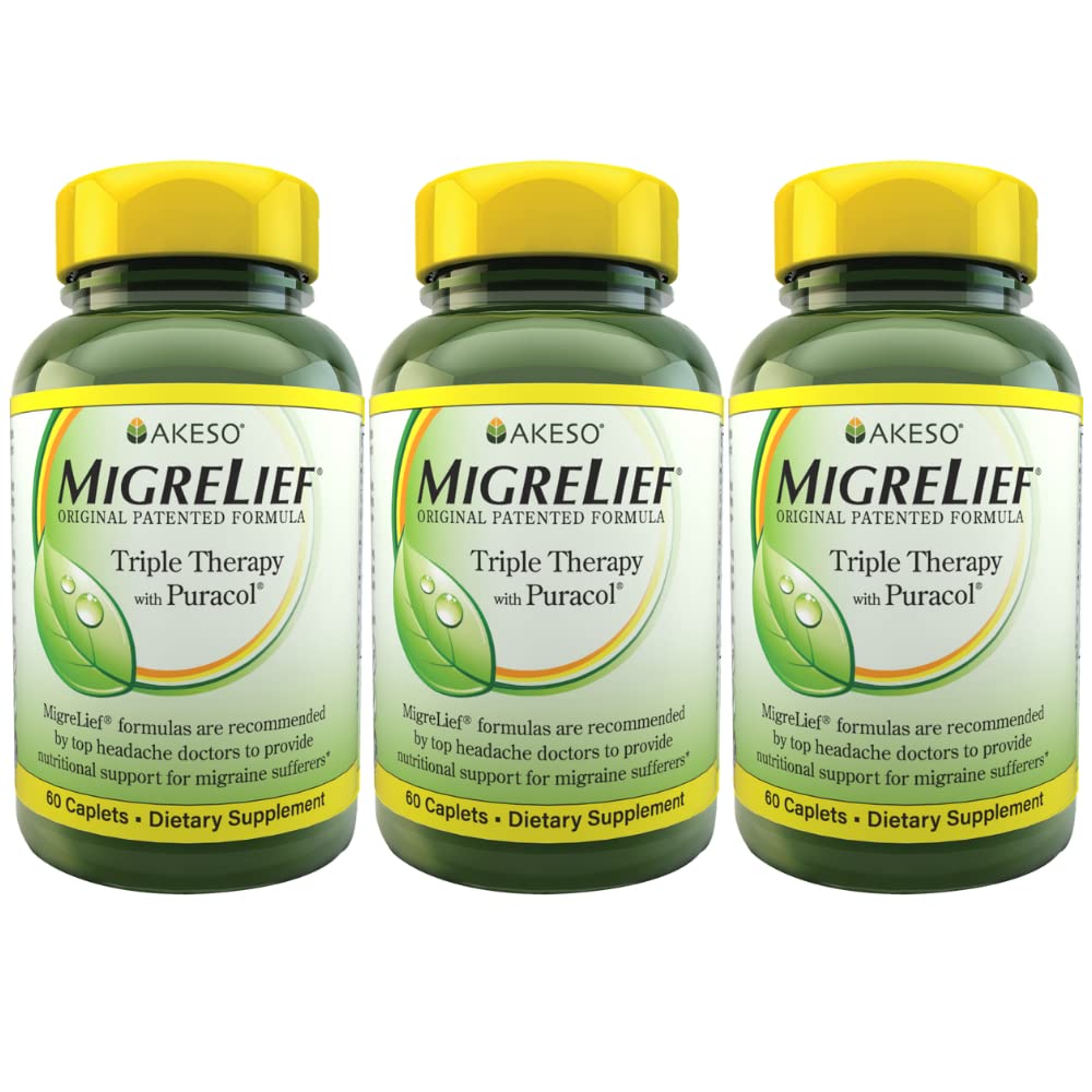 MigreLief Original Formula Triple Therapy con Puracol, 60 Count (Pack of 3)