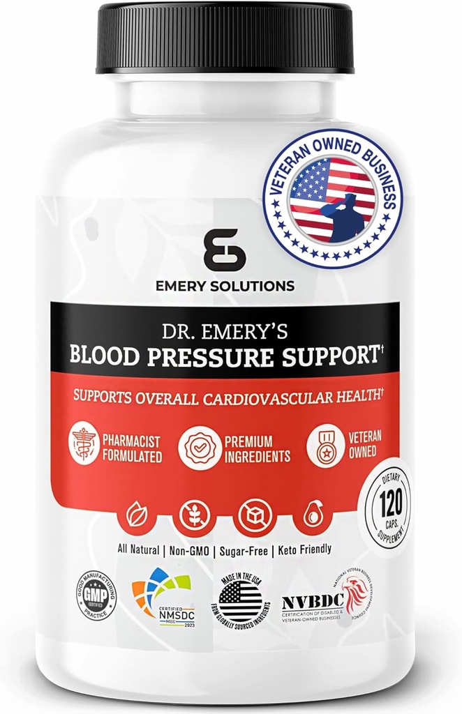 Integratore di supporto per la pressione sanguigna del Dr Emery con Magnesio, Zinco, Vitamina D3, & Potassium, Vegan-Approved, Sugar-Free, Formulato dal farmacista clinico, 120 capsule, 30 giorni di alimentazione