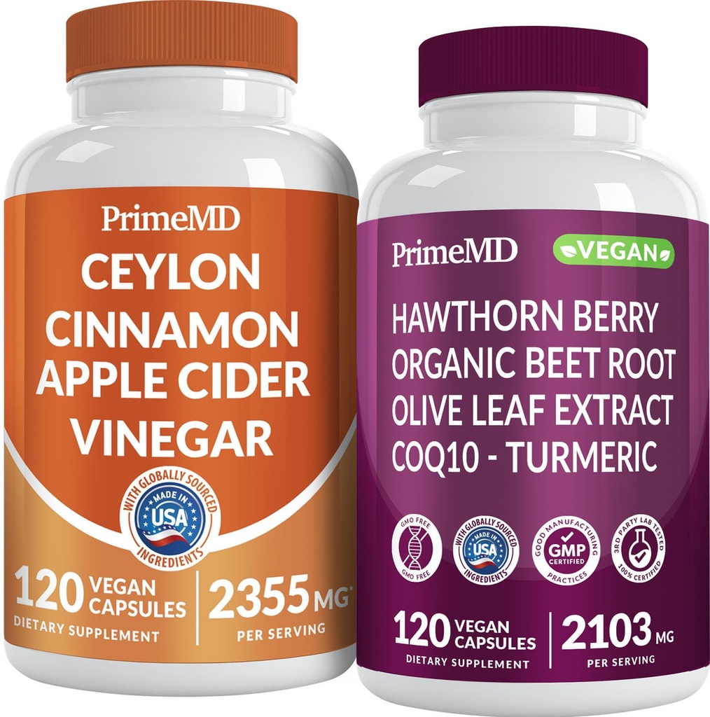 Cannella di Ceylon (1pk) e Ossido Nitrico (1pk) Supplemento Bundle - Potenti vitamine per Cuore, Metabolismo, Equilibrio, Circolo, Lipide e Supporto Immune - Non OGM, Vegan, Senza Glutine