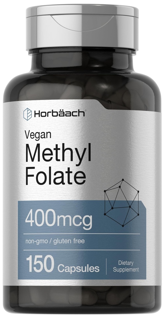 Horbäach Methyl Folate 400 mcg | 150 capsule vegane | Non OGM, Gluten Free | Integratore alimentare