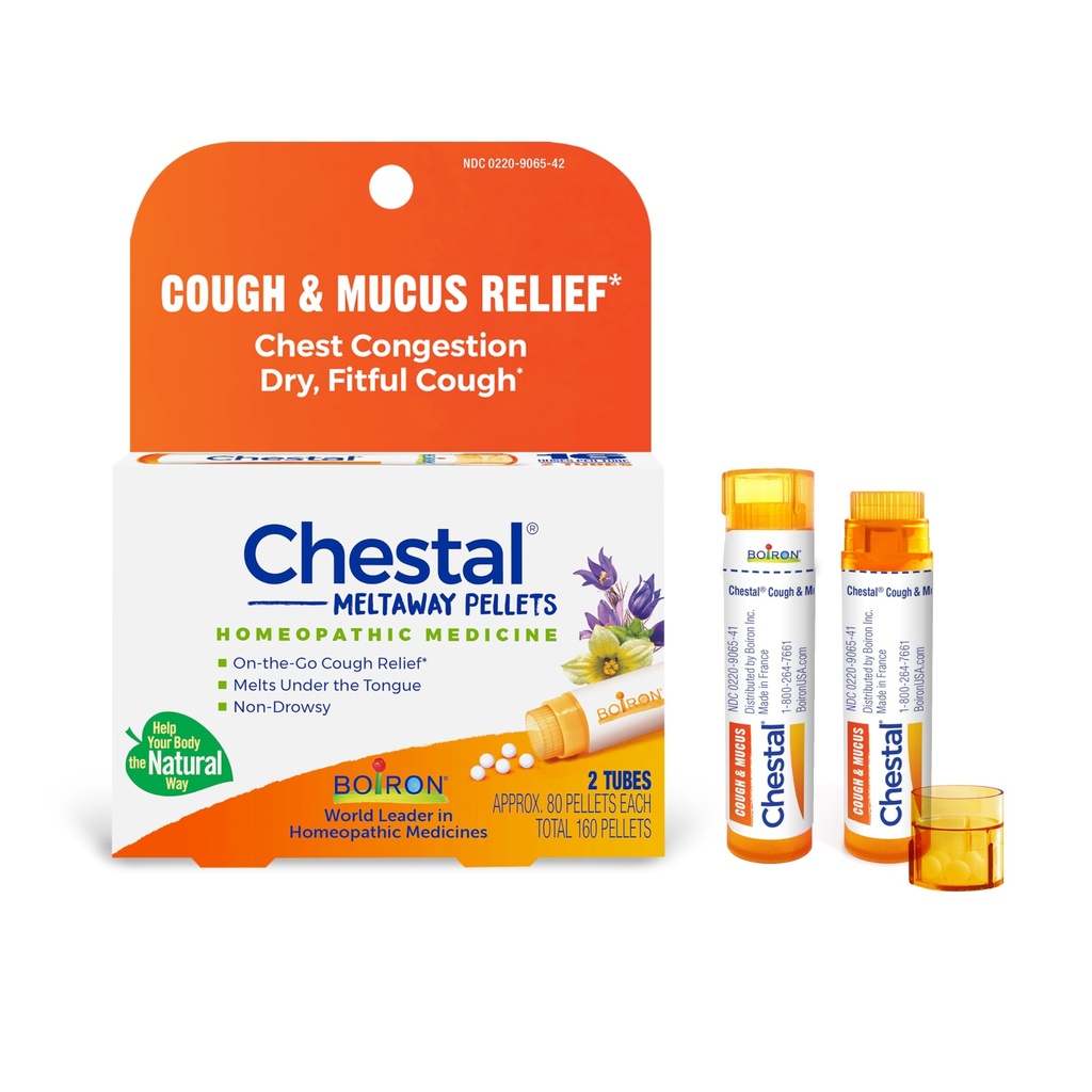 Boiron Chestal Pellets per Cough and Mucus Relief, Nasal o Chest Congestion, e Sore Throat Relief - 2 Count (160 Pellets)