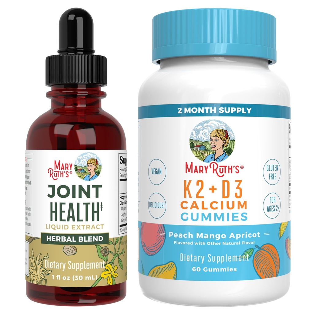 MaryRuth Organics Joint Health Liquid Drops & Vitamin K2+D3 Gummies (Peach Mango and Apricot) | Progetto Etichetta verificato | Vitamine per Calcio, Giunti e Supporto Bone | Vegan, Non OGM, Gluten Free