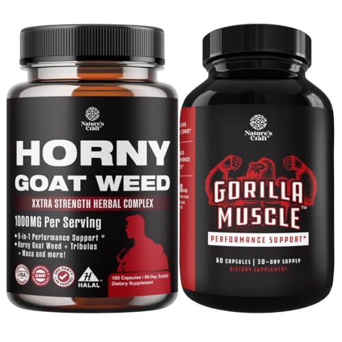 Bundle of Horny Goat Weed with Black Maca Root, Tongkat Ali, Saw Palmetto & Panax Ginseng Extract for Stamina & Energy and Extra Strength Testosterone Booster - Integratore di ingrandimento del muscolo per gli uomini