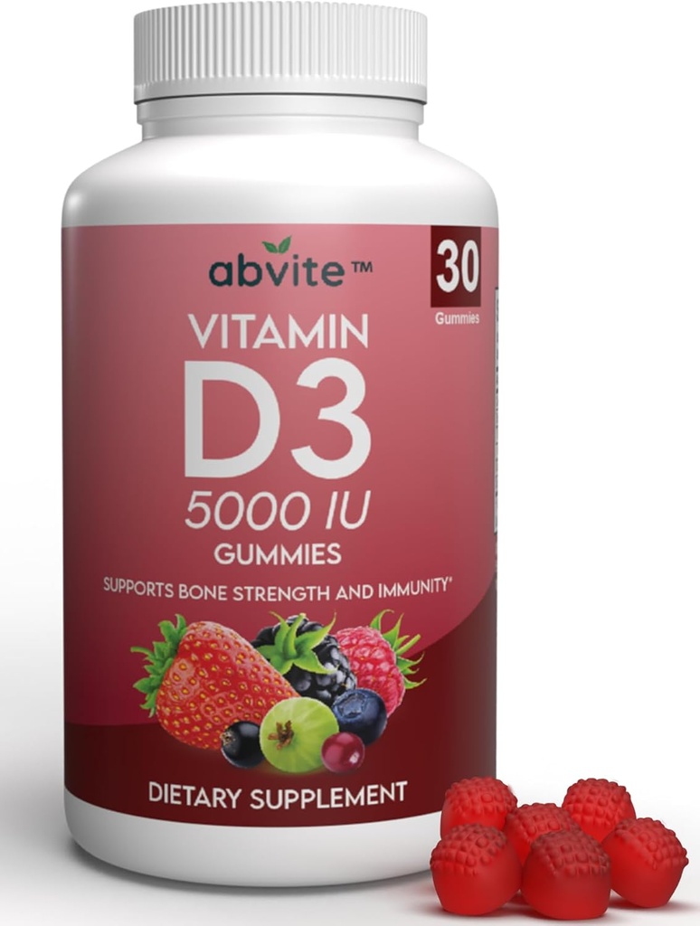 Vitamina D3 5000IU supplemento Gummies. Senza glutine e senza aromi artificiali. Supporta la salute e l'immunità. Made in USA .30 Conteggio (30 giorni di alimentazione)
