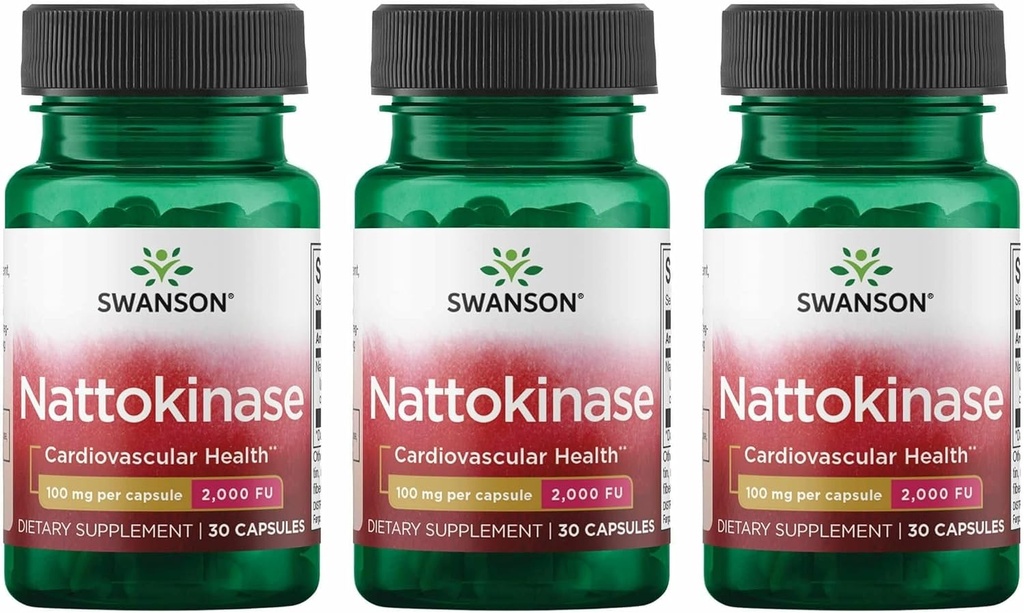 Swanson Nattokinase 2000 Unità Fibrinolitiche 100 Milligrammi 30 Capsule Enzime (3 Confezione)