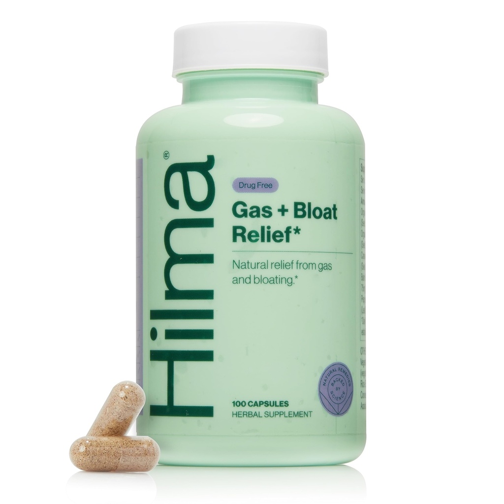 Hilma Natural Gas and Bloating Relief with Lemon Balm, Fennel & Peppermint Leaf, Doctor Formulato con ingredienti biologici, 100 Vegan Capsule