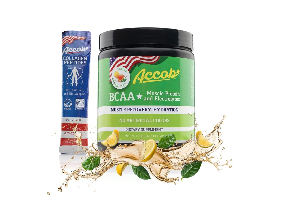 BCAA polvere limone verde Tea-Pre o post allenamento,Muscle Recovery Drink con aminoacidi + elettroliti, 7,2g BCCA per uomini e donne-30 Serve +10g di Peptidi di collagene