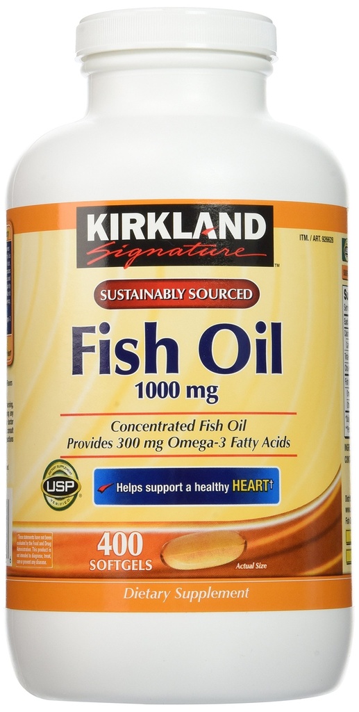 Kirkland Signature Natural Fish Oil Concentrato con Omega-3 acidi grassi - 400 Softgels (Pack of 2)