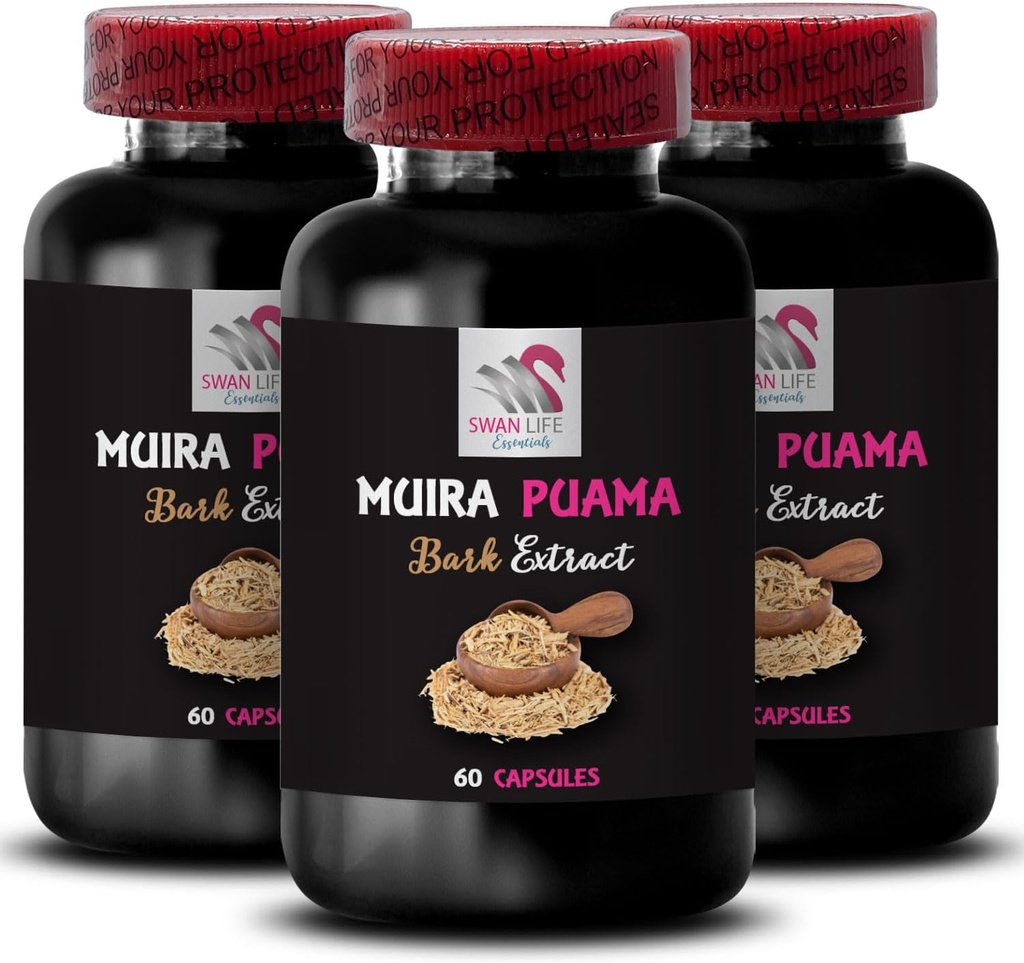 Vital Boost - Estratto di BARK di Muira PUAMA - Ricarica giornaliera, Attivazione di erbe, Flusso di resistenza, Potere di impianto energizzante, Supporto di avventura, Fonte di energia naturale, Miscela botanica 3 Bottiglie 180 capsule