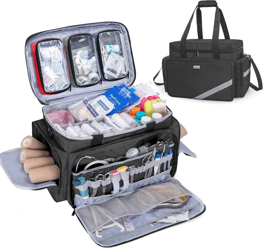 Trunab sacchetto di pronto soccorso vuoto, borsa medica professionale di emergenza del risponditore del risponditore della borsa con divisori interni e fondo antiscivolo, ideale per EMT, EMS, paramedici