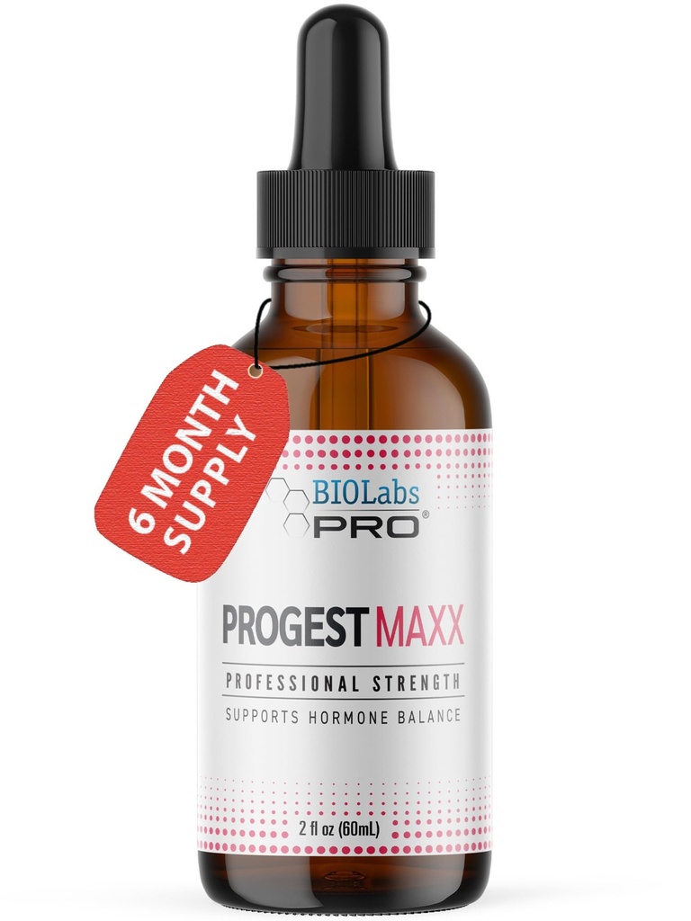 Progest MAXX Progesterone olio, Progesterone Bioidentico Naturale per le donne, Flash Hot & Menopause Support, Bottiglia 2oz - Six Month Supply