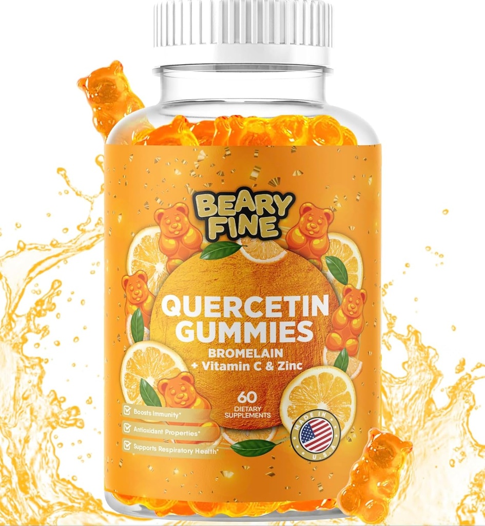 Quercetina con Bromelain Gummies - Vitamina C + Zinc & Vitamina D3 – Supporto Immune Extra Forza Booster - 60 Gummies Quercetin - Made in Italy