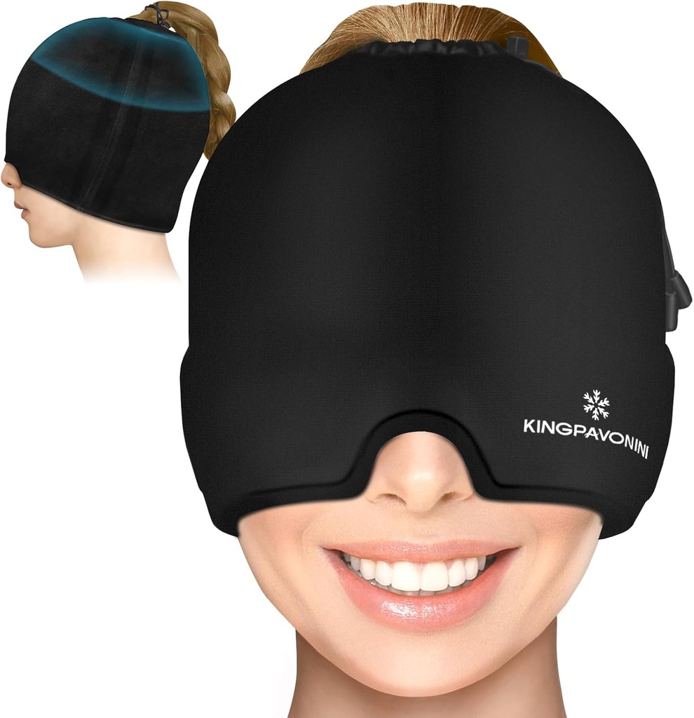 Gel Ice Migraine Headache Relief Cap, Regolabile Headache Cap Migraine con coulisse Adatto a tutte le teste, Cold Compression Migraine Relief Cap for Tension, Stress, Sinus, Puffy Eyes, Terapia calda / fredda