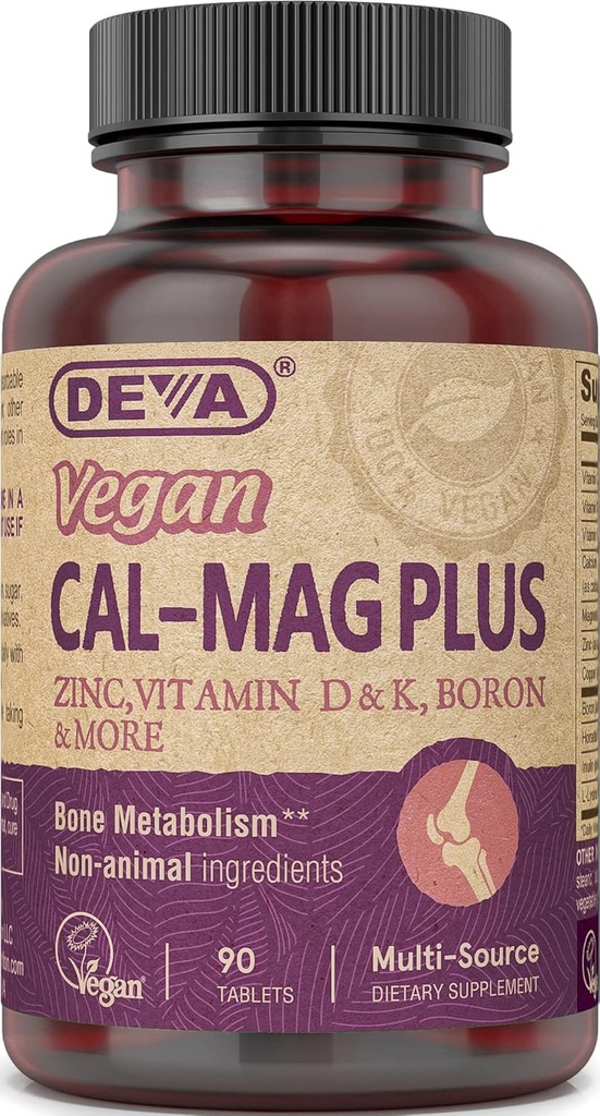 DEVA Vegan Cal MAG Plus Integratore con Calcio, Magnesio, Zinco, Boron, Vitamina C, D & K, 90 Compresse, 12-Pack