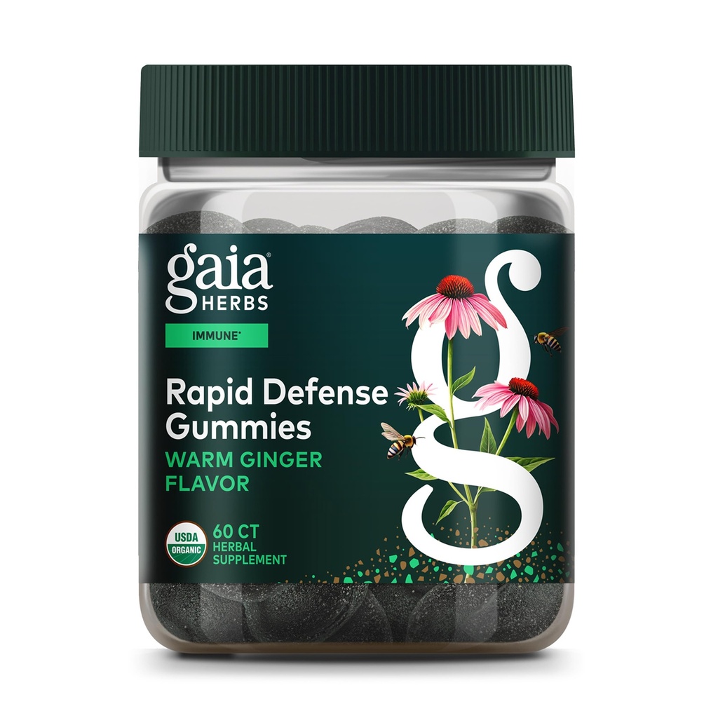 Gaia Herbs Organic Immune Rapid Defense Gummies - Supporta l'immunità - con Propolis, Ginger e Echinacea - 60 Vegan Gummies (30-Day Supply)