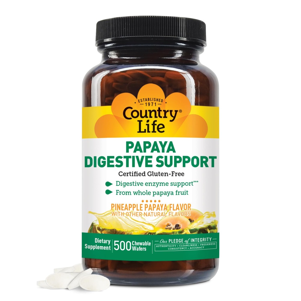 Enzimi masticabili per il supporto alla digestione - Natural Anaapple & Papaya Flavor, Assist con l'assorbimento dei nutrienti, Contiene Papain & Protease - 200 e 500 Wafers disponibili