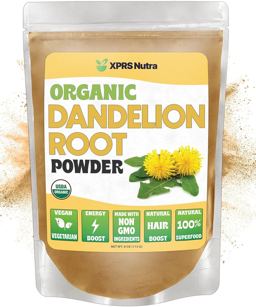 XPRS Nutra Organic Dandelion Root Powder - Vegan Friendly Antiossidante Potere per il supporto del fegato - Radice di dadelion per il tè e bevande - Polvere di dadelion Boosting Immune (8 oncia)