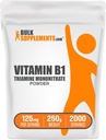 BulkSupplements.com Thiamine Mononitrate Powder - Vitamina B1 Polvere, Thiamine B1 Supplemento - B1 Vitamine, Gluten Free, 125 mg per porzione, 250g (8.8 oz) (Pacchetto di 1)