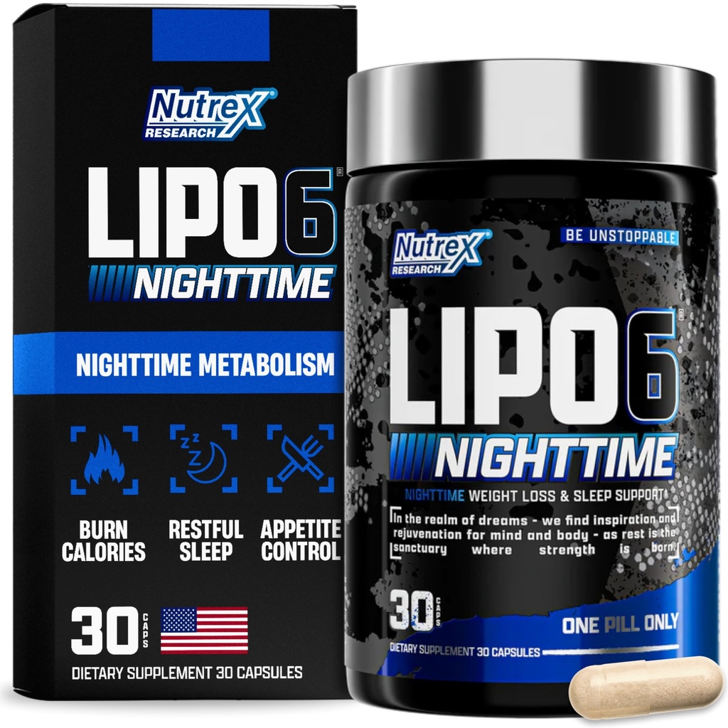 Nutrex Lipo 6 Nighttime Fat Burner | Melatonin Sleep Aid & Weight Loss Diet Pills for Men and Women | Night Time Metabolism Booster Appetite Suppressant | 30 Serve (1)
