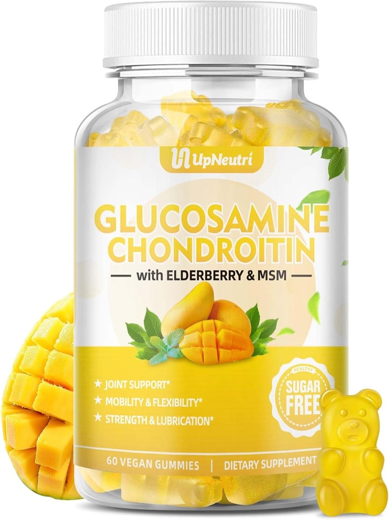 Zucchero Senza Glucosamina Condroitin Gummies, Extra Forza 1500mg Glucosamina con Condroitina MSM & Elderberry & Turmeric, Supporto Congiunto Integratore per Uomini & Donne Spostare Salute Giunta Gratuita