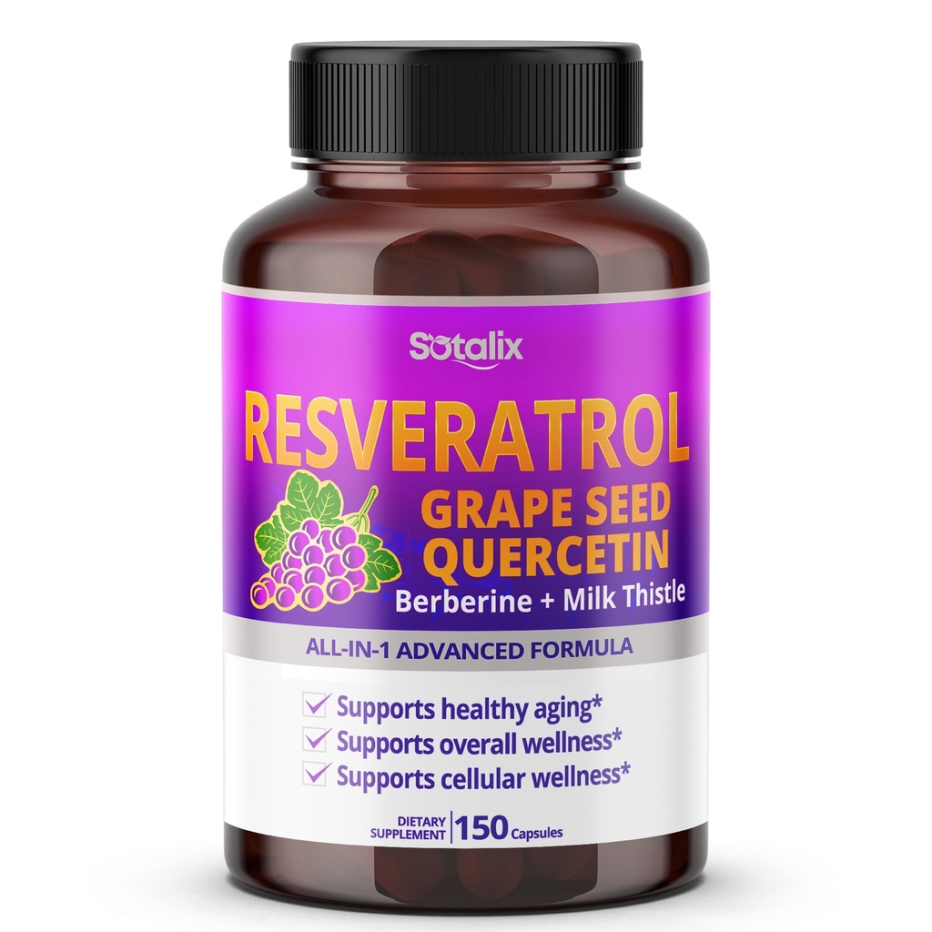 Resveratrolo con semi di uva + Quercetin Berberine + Latte Thistle Potente Antietà - USA Made & Tested (Fornitura di 150 giorni (Pacchetto di 1))