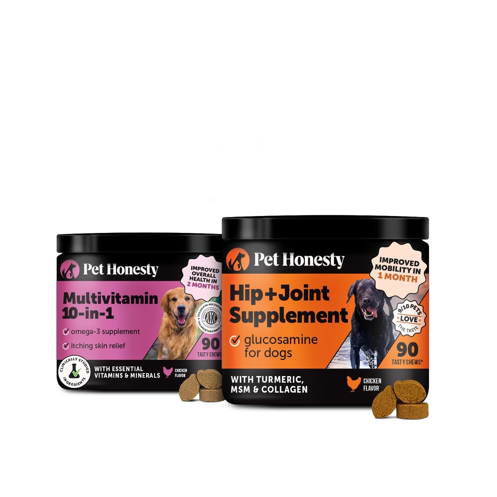 10 in 1 Multivitamin + Hip & Joint Health Soft Chew Supplement Bundle - Vitamine di cane - Glucosamina Chondroitin, Omegas, Turmeric e MSM per la salute generale del cane, supplemento congiunto per cani.