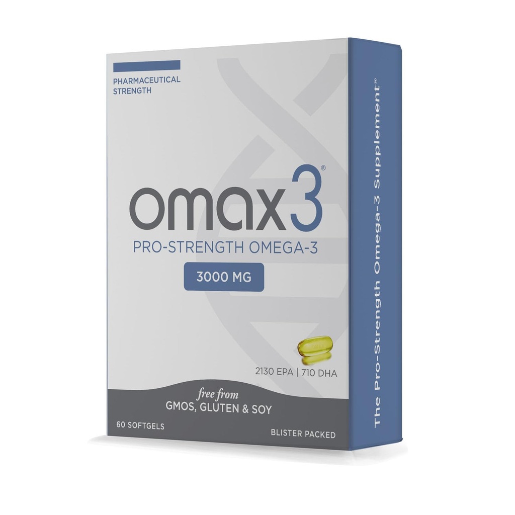 Omax3 Professional Strength Ultra-Pure Omega-3 Fish Oil - 1000 mg - Massima Joint & Muscle Support - EPA DHA - NSF Certificato - 60 Softgel Blister Pack